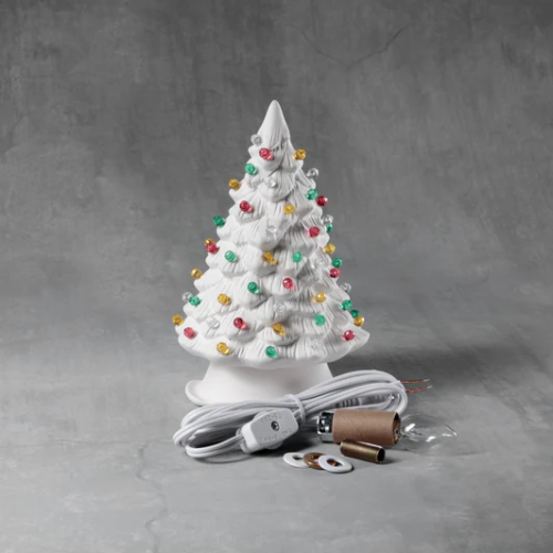 Ceramic Bisque Christmas Tree - 7 inch with base, lights and star Ceramic Bisque Christmas Tree - 7 inch with base, lights and star