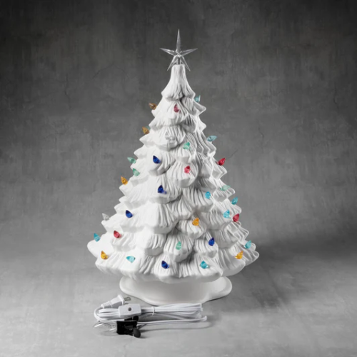 Ceramic Bisque Christmas Tree - 16-inch with base, lights and star