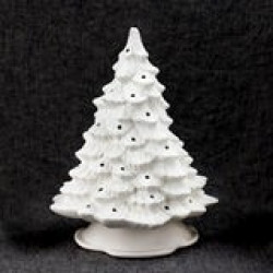 Ceramic Bisque Christmas Tree - 11 inch with base, lights and star