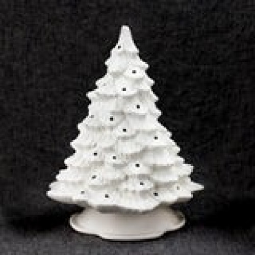 Ceramic Bisque Christmas Tree - 11 inch with base, lights and star Ceramic Bisque Christmas Tree - 11 inch with base, lights and star