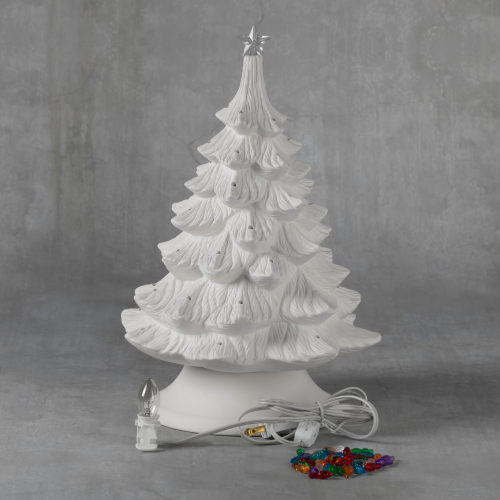 Ceramic Bisque Christmas Tree - 14 inch with base, lights and star Ceramic Bisque Christmas Tree - 14 inch with base, lights and star