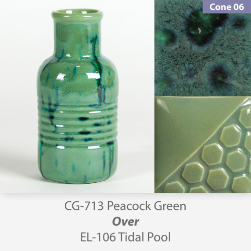 Peacock Green - CG713 over Tidal Pool EL106 Glaze Combination