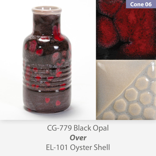 Black Opal - CG779 over Oyster Shell - EL101 Glaze Combination