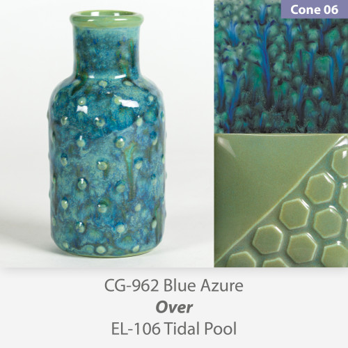 Blue Azure CG962 over Tidal Pool EL106 Glaze Combination
