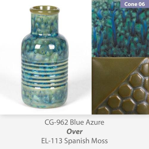 Blue Azure - CG962 over Spanish Moss EL113 Glaze Combination