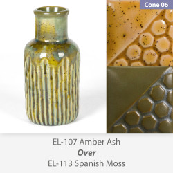 Amber Ash - EL107 over Spanish Moss EL113 Glaze Combination Amber Ash - EL107 over Spanish Moss EL113 Glaze Combination