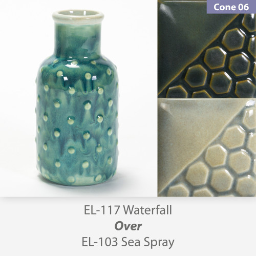 Waterfall EL117 over Sea Spray EL103 Glaze Combination