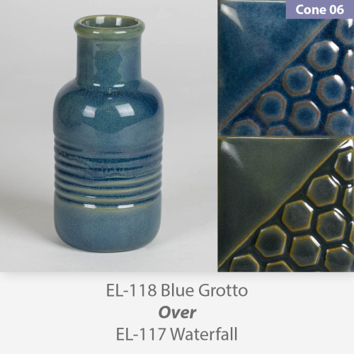 Blue Grotto EL118 over Waterfall EL117 Glaze Combination Blue Grotto EL118 over Waterfall EL117 Glaze Combination