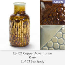 Copper Aventurine EL121 over Sea Spray EL103 Glaze Combination Copper Aventurine EL121 over Sea Spray EL103 Glaze Combination