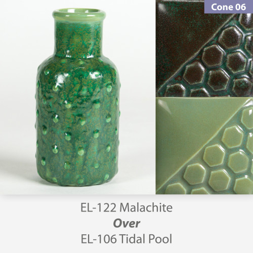 Malachite EL122 over Tidal Pool EL106 Glaze Combination Malachite EL122 over Tidal Pool EL106 Glaze Combination