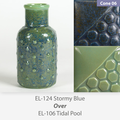Stormy Blue EL124 over Tidal Pool EL106 Glaze Combination