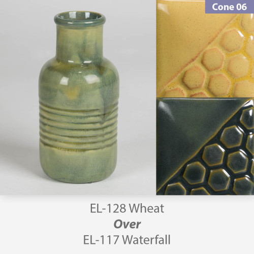 Wheat EL128 over Waterfall EL117 Glaze Combination