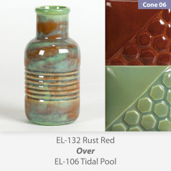 Rust Red EL132 over Tidal Pool EL106 Glaze Combination