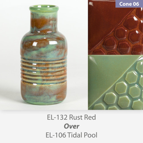 Rust Red EL132 over Tidal Pool EL106 Glaze Combination