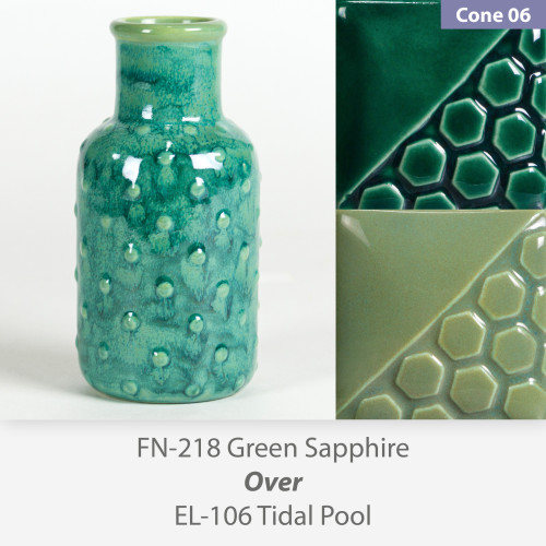 Green Sapphire FN218 over Tidal Pool EL106 Glaze Combination Green Sapphire FN218 over Tidal Pool EL106 Glaze Combination