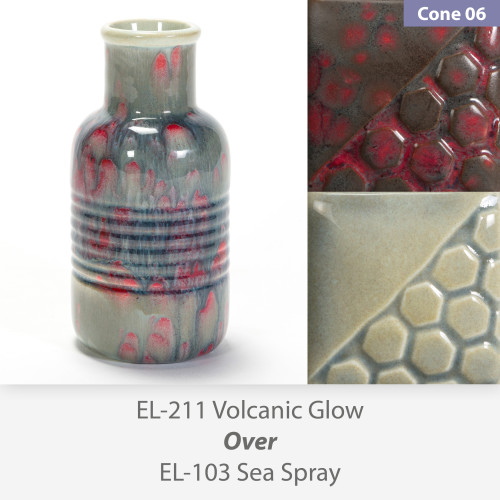 Volcanic Glow EL211 over Sea Spray EL103 Glaze Combination