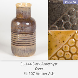 Dark Amethyst EL144 over Amber Ash EL107 Glaze Combination