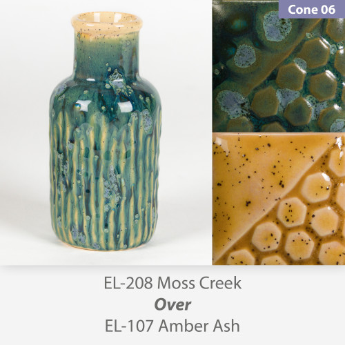 Moss Creek EL208 over Amber Ash EL107 Glaze Combination