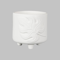 Ceramic Bisque Monstera Footed Container Ceramic Bisque Monstera Footed Container