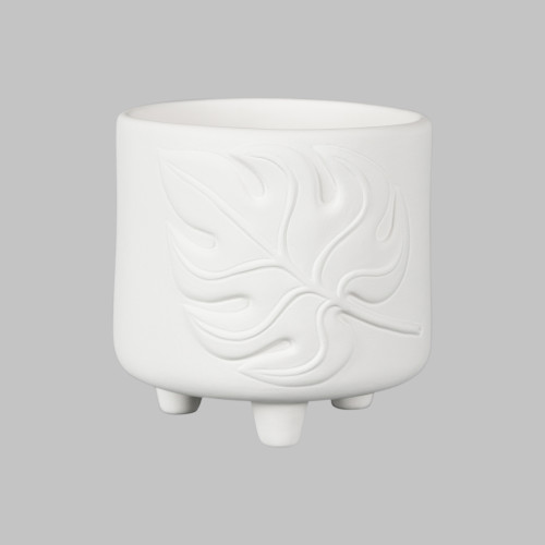 Ceramic Bisque Monstera Footed Container